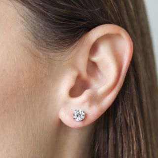 Lang Collection 1.94 Carat Total European-Cut Diamond Stud Earrings - GIA H VS2