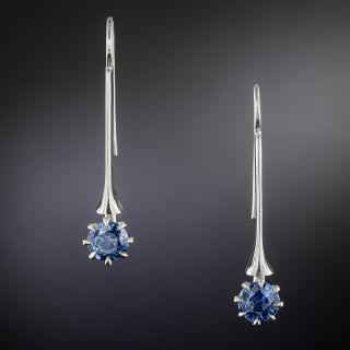 Lang Collection 2.00 Carat Total Weight Sapphire Dangle Earrings - 3