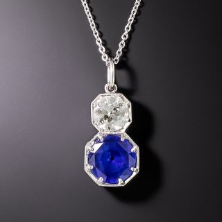 Lang Collection Art Deco Inspired Sapphire and Diamond Drop Necklace - 3