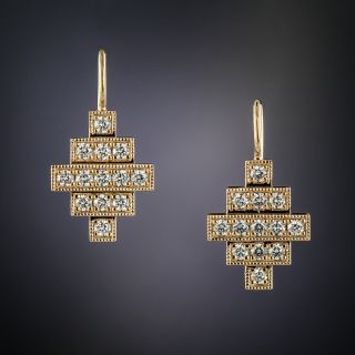 Lang Collection Rose Gold Deco Style Diamond Earrings - 2