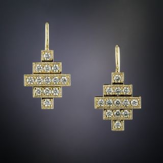 Lang Collection Yellow Gold Deco Style Diamond Earrings - 2