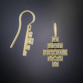Lang Collection Yellow Gold Deco Style Diamond Earrings