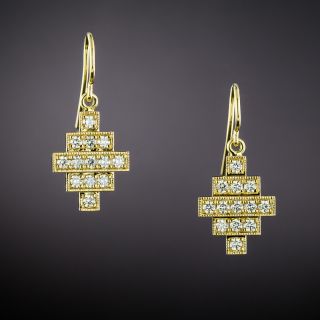 Lang Collection Yellow Gold Deco Style Diamond Earrings - 1