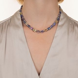 Art Deco 75 Carat Multi-Color Natural No-Heat Sapphire and Diamond Necklace