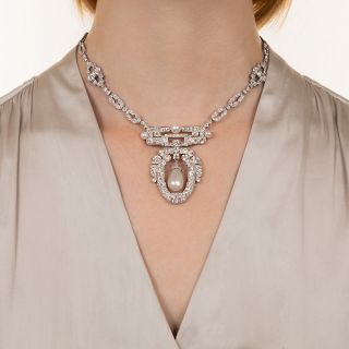 1920s Natural Pearl, Platinum and Diamond Necklace