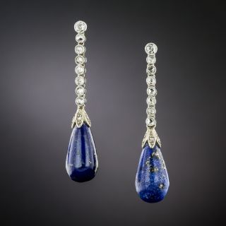Lapis Lazuli and Diamond Drop Earrings  - 2