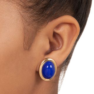 Lapis Lazuli Cabochon  Bezel Set Earrings