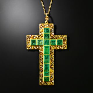 Large Antique Emerald and Enamel Cross - 3