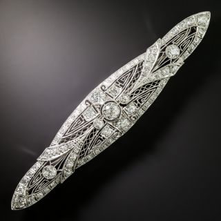Large Art Deco Filigree Diamond Bar Pin - 6