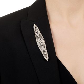 Large Art Deco Filigree Diamond Bar Pin