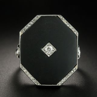 Large Art Deco Octagonal Onyx and Diamond Ring - 2