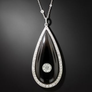 Large Art Deco Onyx and Diamond Necklace Locket - 3