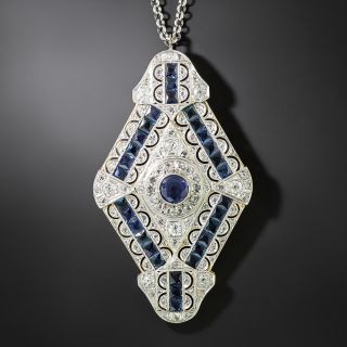 Large Art Deco Sapphire and Diamond Pendant - 3