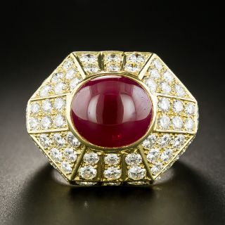 Large Cabochon Ruby and Diamond Geometric Dome Ring - 2