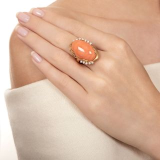 Large Coral and Diamond Ring by Ruriko Ito