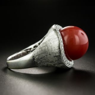 Large Coral Bead and Diamond Ring
