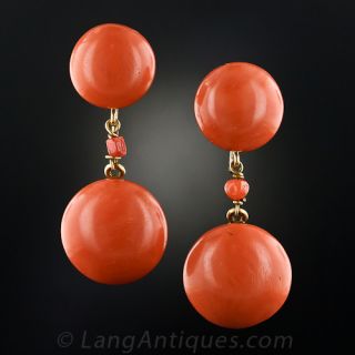 Large Coral Button Earrings - 1