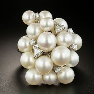 Large Cultured Pearl and Diamond Cluster Ring - 3