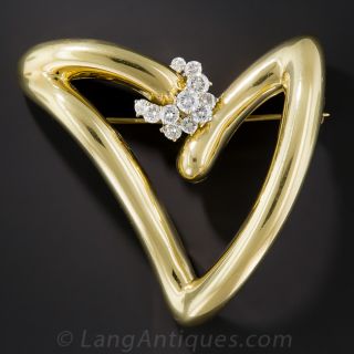 Large Diamond Contemporary Heart Brooch - 2