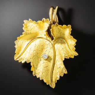 Large Grape Leaf With Diamond Brooch/Pendant - 2