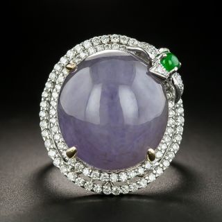 Large Lavender Jade And Diamond Cocktail Ring - 2