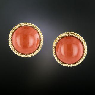 Large Mid-Century Coral Button Earrings  - 2