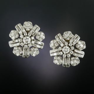 Large Mid-Century Diamond Flower Earrings - 3