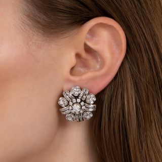 Large Mid-Century Diamond Flower Earrings
