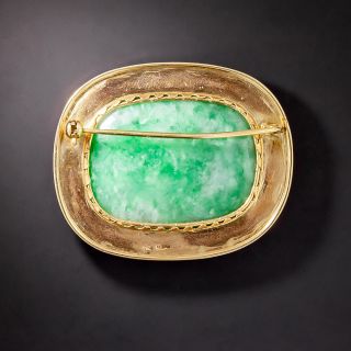 Large Mid-Century Natural Burmese Jade Brooch