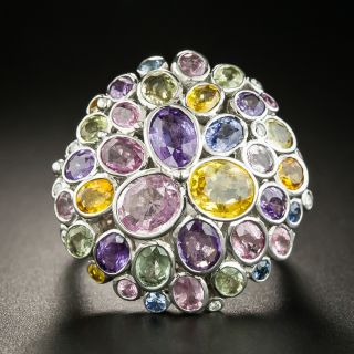 Large Multi-Colored Sapphire Cluster Ring - 2