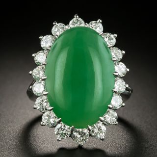 Large Natural Burmese Jade and Diamond Ring - 3