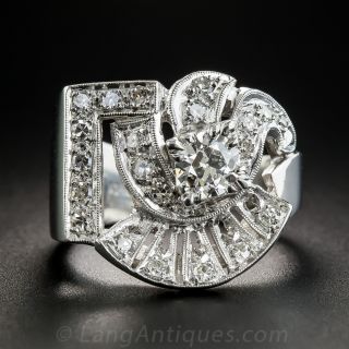 Large Platinum Diamond Retro Ring - 2