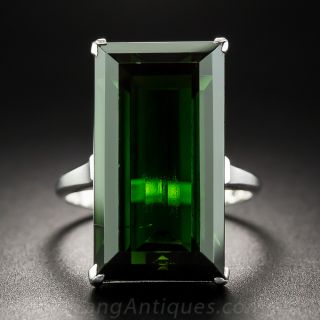 Large Rectangular Dark Green Tourmaline and Platinum Ring