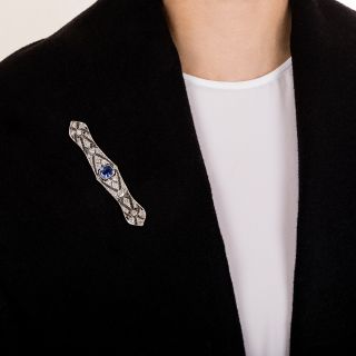 Large Sapphire, Diamond and Platinum Bar Pin