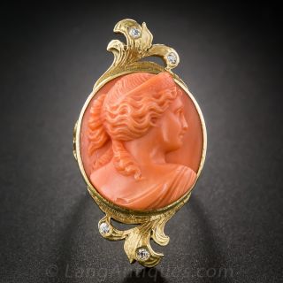 Large Scale Art Nouveau Coral Cameo Ring - 1