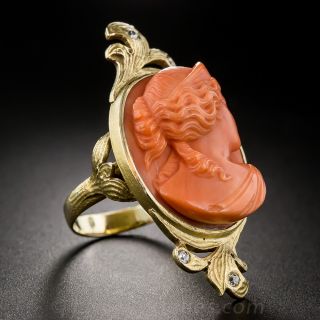 Large Scale Art Nouveau Coral Cameo Ring