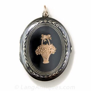 Large Silver and Rose Gold Niello Locket