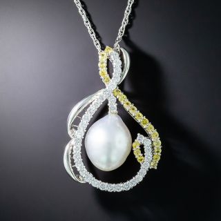 Large South Sea Pearl, Diamond and Yellow Sapphire Necklace - 3