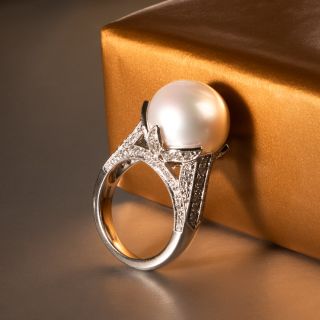 Large South Sea Pearl Pavé Diamond Ring