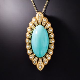 Large Turquoise, Diamond and Pearl Pendant/Brooch - 2