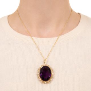 Large Victorian Amethyst and Diamond Pendant Necklace