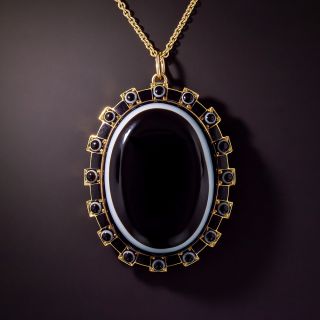 Large Victorian Bull's-Eye Agate Pendant Necklace - 1