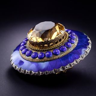 Large Victorian Citrine and Enamel Antique Brooch
