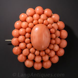 Large Victorian Coral Cluster Brooch - 2