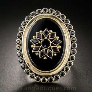 Large Victorian Onyx Mosaic Poison Ring - 1