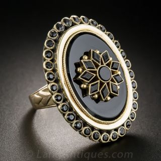 Large Victorian Onyx Mosaic Poison Ring