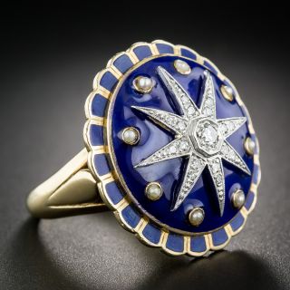 Large Victorian Revival Diamond and Enamel Cocktail Ring