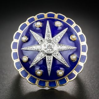 Large Victorian Revival Diamond and Enamel Cocktail Ring - 1