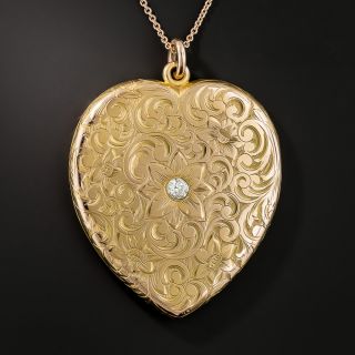 Large Victorian Rose Gold Diamond Heart Locket  - 1