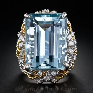 Late-20th Century Aquamarine and Diamond Ring